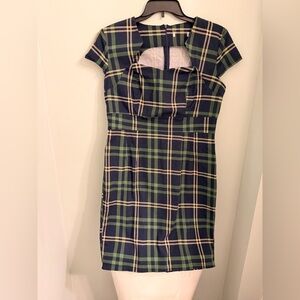 Green Plaid Sheath Dress